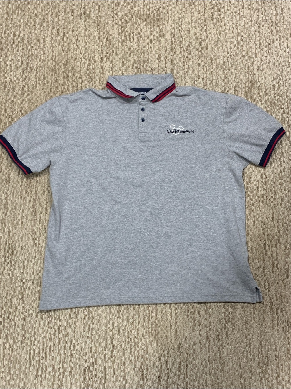 Disney Men's Light Gray Polo with Navy and Red Trim (388)